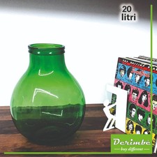 Damigiana di vetro verde bocca larga, 20 litri, vintage, vaso da terra, design