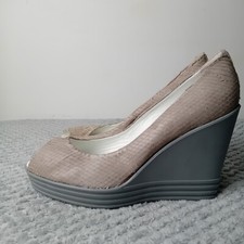 Scarpa donna Hogan grigia zeppa pompa pelle verniciata tacco medio taglia UK 3,5 EU 36,5