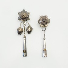 Due Antico Argento Sterling Edwardian Rattle Fischietto da Collezione Giocattoli