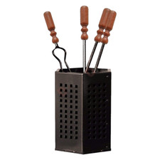 Set da camino Utensili con Manico legno e Secchiello esagonale in ferro batturo