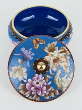Vaso “Potiche” Cinese Cloisonne Smalto Policromo Floreale Sfondo Blu XX Sec.