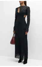 Abito lungo Proenza Schouler Runway XS nero pizzo ricamato maxi elegante