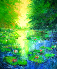 Laghetto ninfee dipinto olio