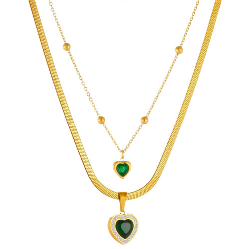 Collana doppia cuore - doppia, verde