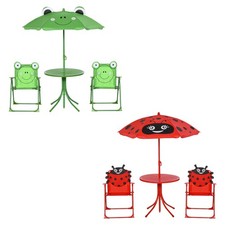 Outsunny Set Tavolo da Giardino con 2 Sedie Pieghevoli e Ombrellone per Bambini