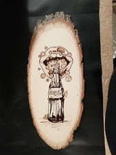 QUADRO IN LEGNO CORTECCIA PIROGRAFATO FATTO A MANO -COCA-COLA
