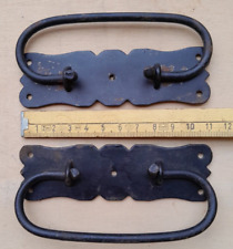 Vecchia coppia maniglie ferro finestra cassetto baule porta cassa cm11,4xcm3,4 B
