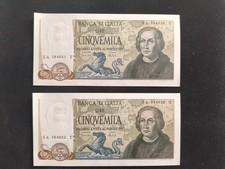 Italia - N. 2 banconote FDS da Cinquemila Lire seconda serie tipo "Colombo".