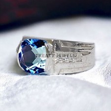 Gemma alessandrite taglio cuscino con anello in argento sterling 925 da uomo #02