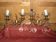 COPPIA APPLIQUE OTTONE E GOCCE CRISTALLO ORIGINALI ELETTRIFICATE COMPLETE