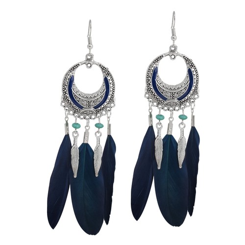 Orecchini pendenti piume blu - orecchini,