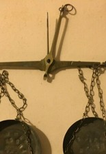 FARMACIA_NUMISMATICA_OREFICERIA_ANTICA BILANCIA_PIATTINI PUNZONATI_OTTONE_NOV