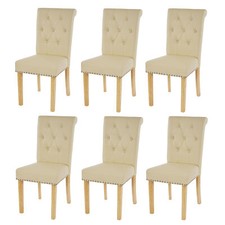 Set 6 sedie sala da pranzo Chesterfield Edinburgh II, ecopelle, crema, gambe chiare