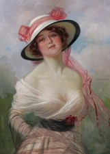 Quadro Francese Austriaco Ritratto Giovane Donna Cappello A wilhelm hans braun