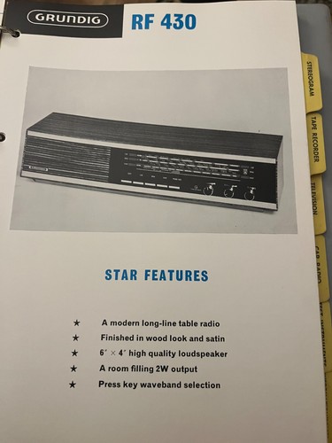 Grundig rf430 spec sheet rare - rf430,