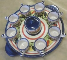 CERAMICA DI VIETRI SET X 8 +VASSOIO+ ZUCCHERIERA DIPINTO A MANO MADE IN ITALY