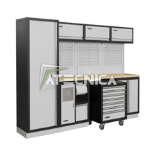 Arredamento modulare per officina FERVI A007E 264cm piano in legno cassettiera