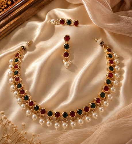 Set collana perle kundan - set,