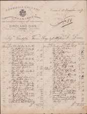 1908 VENEZIA Farmacia GALVANI Laboratorio Chimico Girolamo Dian ricevuta