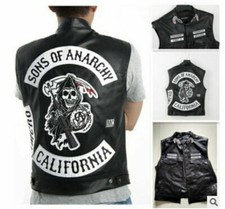 NUOVO Uomo Sons Of Anarchy Gilet Giacca di Pelle Moto SOA Gilet Giacche TopsTX