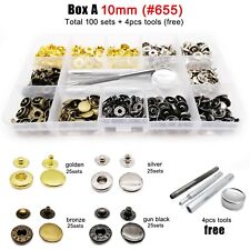 60/100sets 10mm 12,5mm 15mm Pulsante di Fissaggio a Scatto Pressa Popper Assortimento Kit Scatola