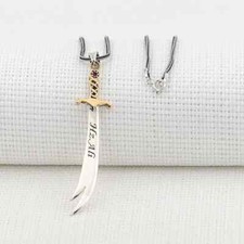 Hz. Collana uomo Ali Zulfiqar spada argento Hazrat Ali scritta in arabo # 478