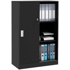 Armadio ufficio 3 ripiani, ante scorrevoli, 2 chiavi, nero 80x40x120 cm