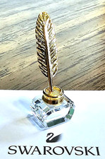 ✒️ Mini statuina Swarovski Crystal Memories placcata oro, calamaio e penna, nuova con scatola