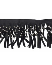 25 Cm Passamaneria Frangia Nera Simil Pelle Finta Borchie Sfera Metallo Argento 