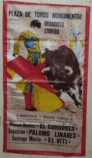 ANNI 50 - PLAZA DE TOROS MONUMENTAL - CORRIDA - LOCANDINA IN STOFFA - 3 TORERI