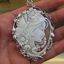 Ciondolo donna professionale cammeo conchiglia corniola vintage cornice argento sterling Italia