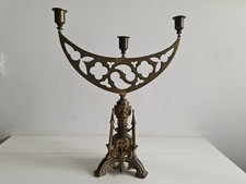 Candeliere neogotico in bronzo originale della metà dell'800, tracce di doratura