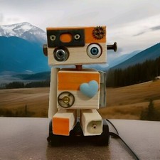 Robot in Legno Arte FANTASY tecnologia statua cm15 fatto a mano giocattolo 