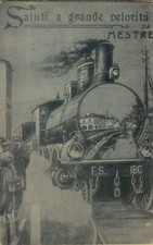 66754L ANTICA CARTOLINA TRENO A VAPORE SALUTI A GRANDE VELOCITA' DA MESTRE