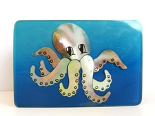 Piccola portagioie in legno marrone design polpo abalone blu lucite top 3"x2"x1,75"