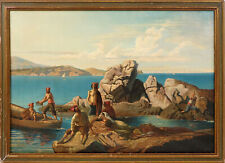 PESCATORI NAPOLETANI CON BARCA DIPINTO FINE 800