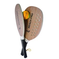 Set Beach Tennis 2 Racchette in Legno con Pallina Racchettoni da Spiaggia Mare