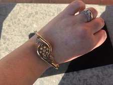 Bellissimo Bracciale Antico In Oro 18 Kt Diamante E Microperle