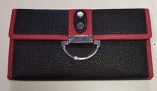 portafoglio - apertura a bottone - interno 3 finestre - nero / rosso