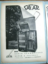 pubblicita radio supereterodina grammofono super 8 valvole SAFAR 846 1939