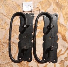 Vecchia coppia maniglie ferro battuto cassetto baule uscio cassa cm11,5xcm3,5 D