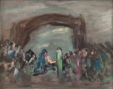 RAF TEMPESTA La Natività Scena Religiosa con Figure Dipinto Moderno Olio firmato