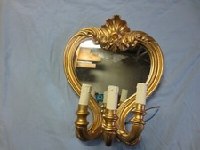 Coppia di appliques in legno dorato anni 30 con specchio