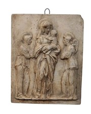 *HH* Antica Scultura Bassorilievo Religiosa Votiva Devozionale Madonna Bambino 
