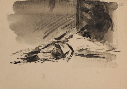 Antique ink drawing dead - , male