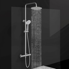 COLONNA DOCCIA CON MISCELATORE TERMOSTATICO SOFFIONE ROTONDO 20CM ACCIAIO INOX