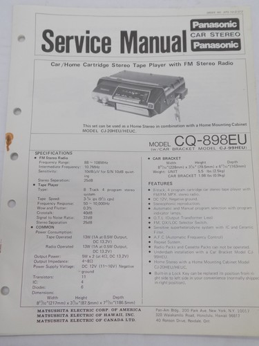 Panasonic 898eu service - cq-898eu,