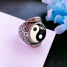 Anello Tai Chi Bagua Fascia Larga Yin Yang Regolabile Stile Cinese Uomo Pace Gioielli