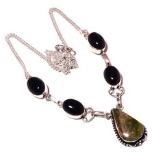 Collana con pietre preziose in onice nera Unakite catena regolabile gioielli ...