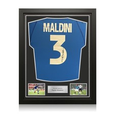 Maglia originale dell'Italia 2000-01 autografata da Paolo Maldini. Incorniciata.
